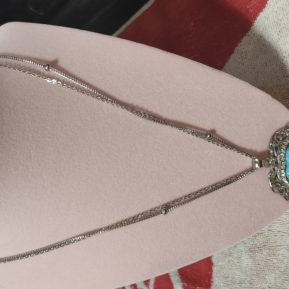 Blue Stone Silver Necklace with Ornate Design - Picture 3 of 12